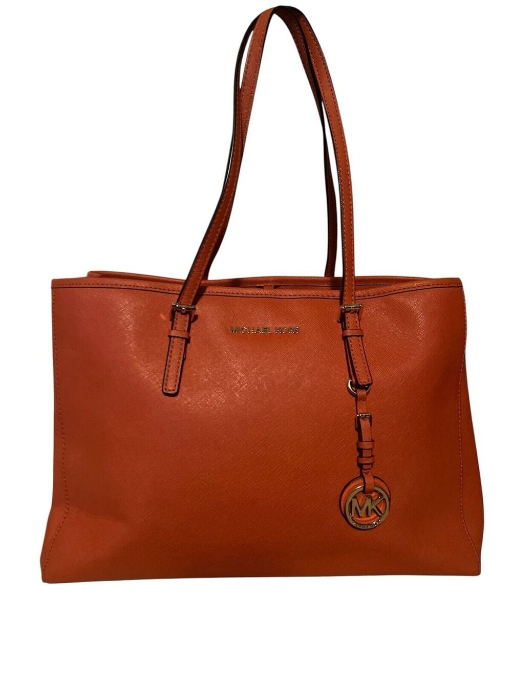 MK25. Michael Kors Jet Set travel tote in orange saffiano leather